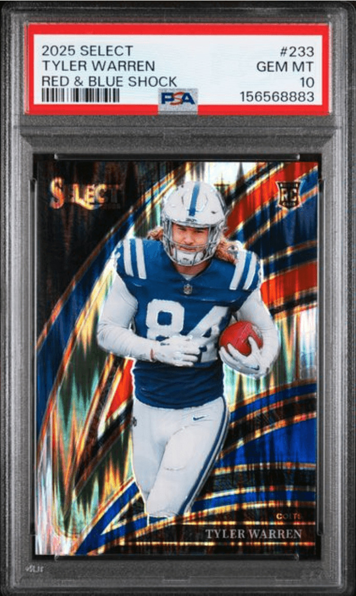 Graded 2025 Select Tyler Warren #233 Red & Blue Shock Rookie Card PSA 10