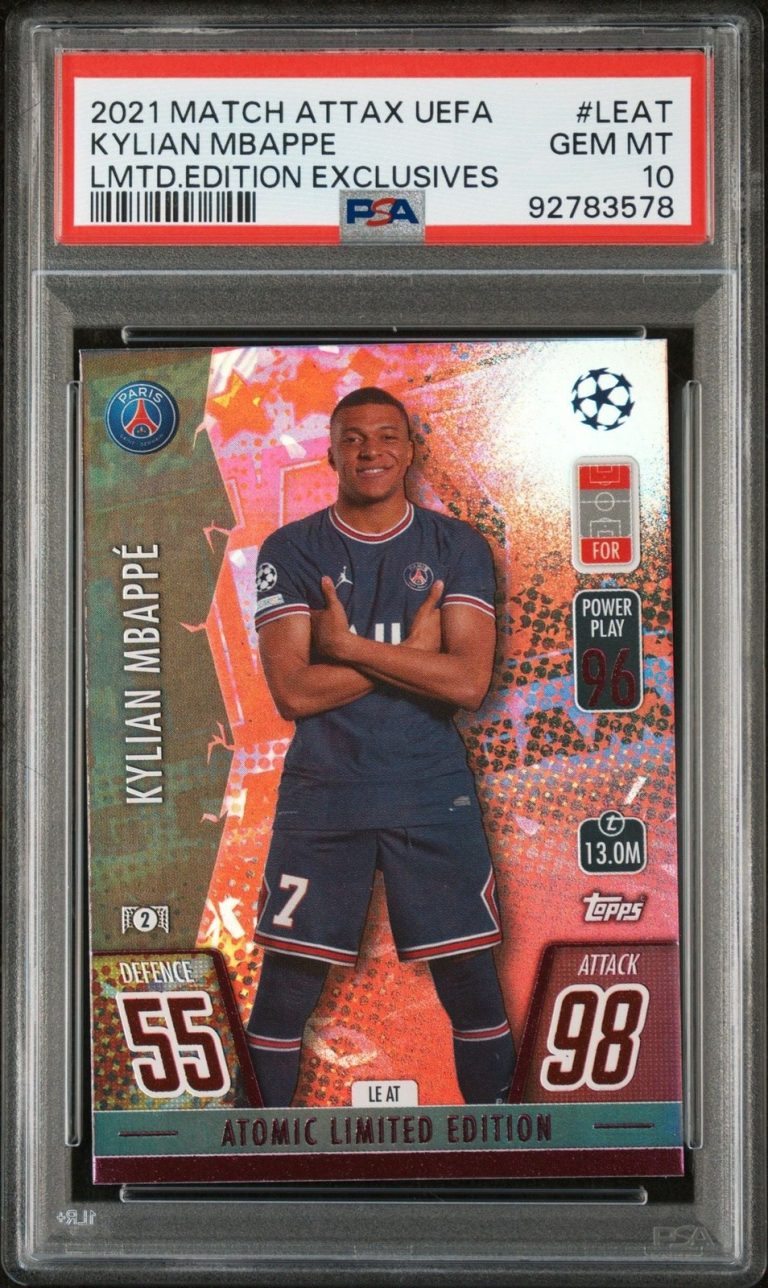 Graded 2021 Topps Match Attax UEFA Kylian Mbappe #LEAT Limited Card PSA 10