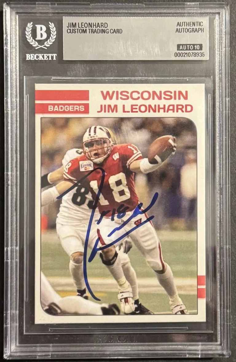 Jim Leonhard Signed Autographed Wisconsin Badgers Custom Trading Card Beckett