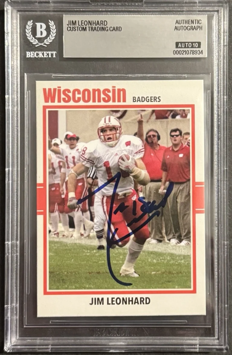 Jim Leonhard Signed Autographed Wisconsin Badgers Custom Trading Card Beckett