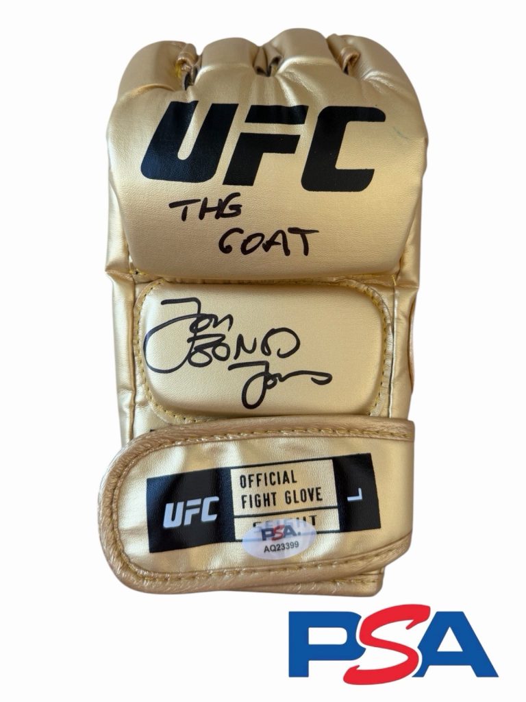 JON BONES JONES Signed UFC Gold Fight Glove Inscribed “THE GOAT” PSA/DNA AUTO