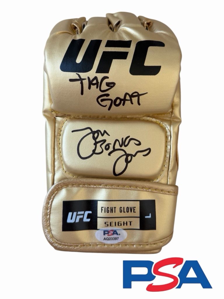 JON BONES JONES Signed UFC Gold Fight Glove Inscribed “THE GOAT” PSA/DNA AUTO