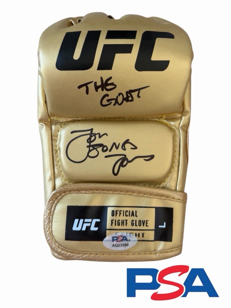 JON BONES JONES Signed UFC Gold Fight Glove Inscribed “THE GOAT” PSA/DNA AUTO