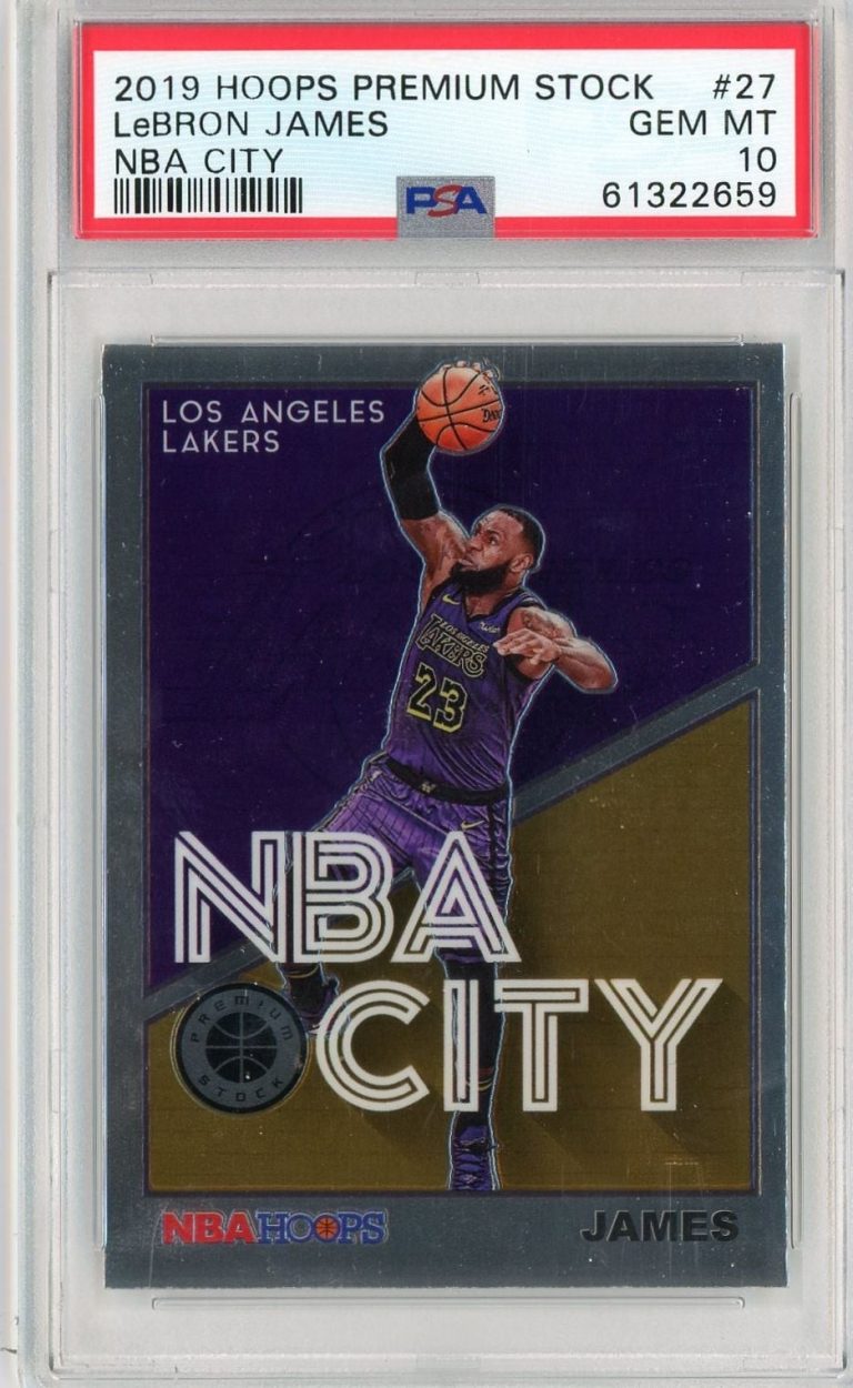 Graded 2019 Panini Hoops Premium Stock LeBron James 27 NBA City Card PSA 10