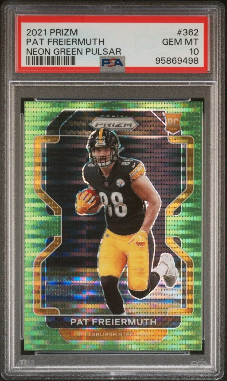 Graded 2021 Prizm Pat Freiermuth #362 Neon Green Pulsar Rookie Card PSA 10