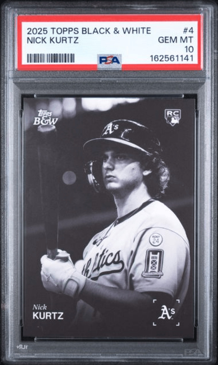 Graded 2025 Topps Black & White Nick Kurtz #4 Rookie Baseball Card PSA 10