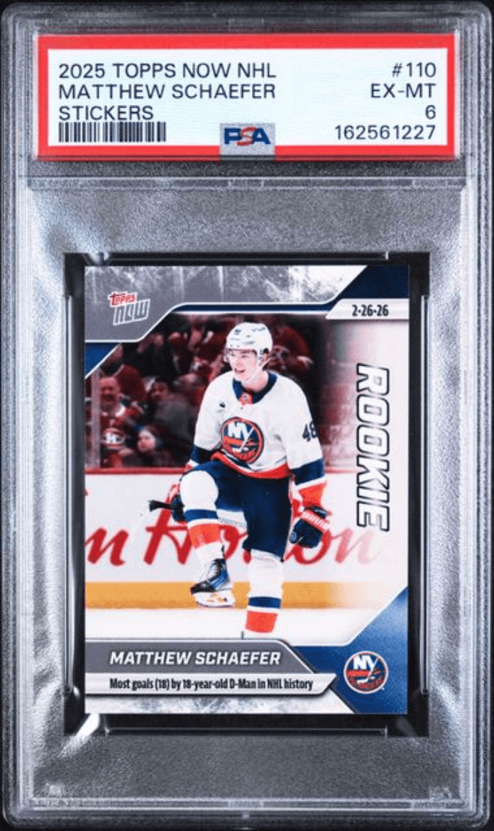 Graded 2025 Topps Now Matthew Schaefer #110 Rookie RC Card PSA 6