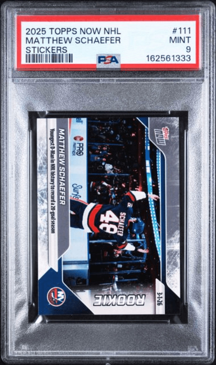 Graded 2025 Topps Now Matthew Schaefer #111 Rookie RC Card PSA 9