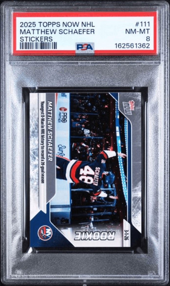 Graded 2025 Topps Now Matthew Schaefer #111 Rookie RC Card PSA 8