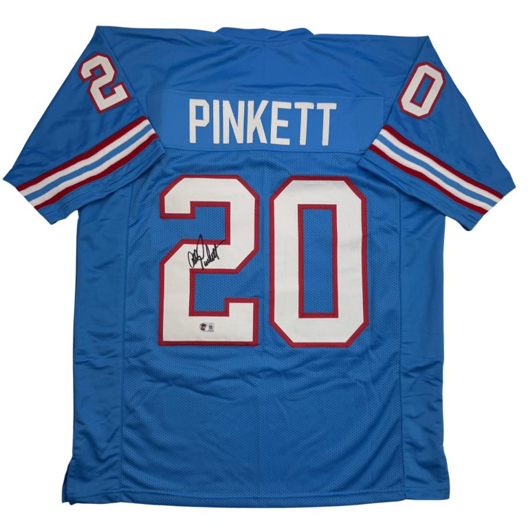 Autographed/Signed Allen Pinkett Houston Blue Football Jersey Beckett BAS COA