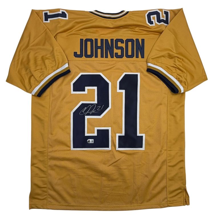 Autographed/Signed Calvin Johnson Georgia Tech Gold Jersey Beckett BAS COA