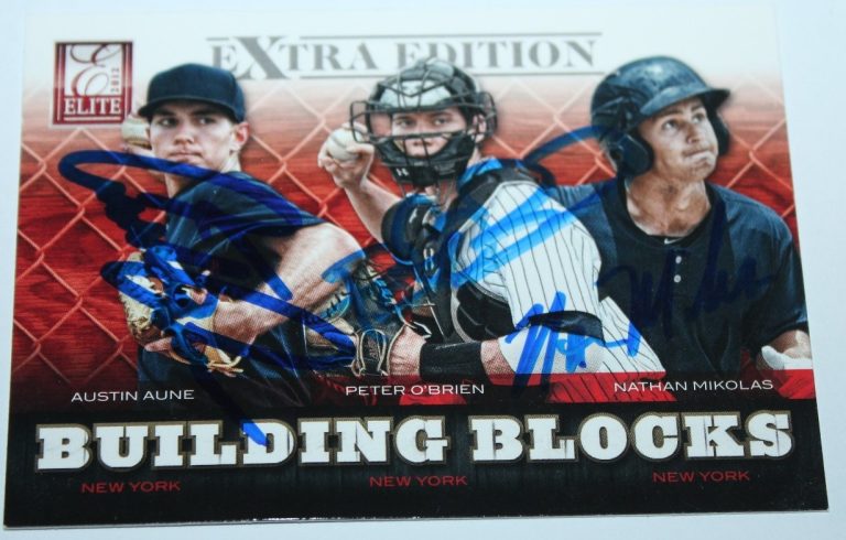 Peter O'Brien  Aune Mikolas signed 2012 Donruss Building Block Rookie card auto