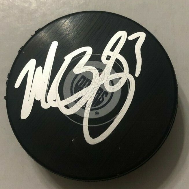MATT BENNING SIGNED EDMONTON OILERS HOCKEY PUCK W/ CASE COA