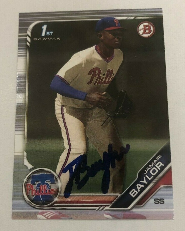 JAMARI BAYLOR SIGNED 2019 BOWMAN DRAFT BDP PROSPECT ROOKIE CARD AUTO