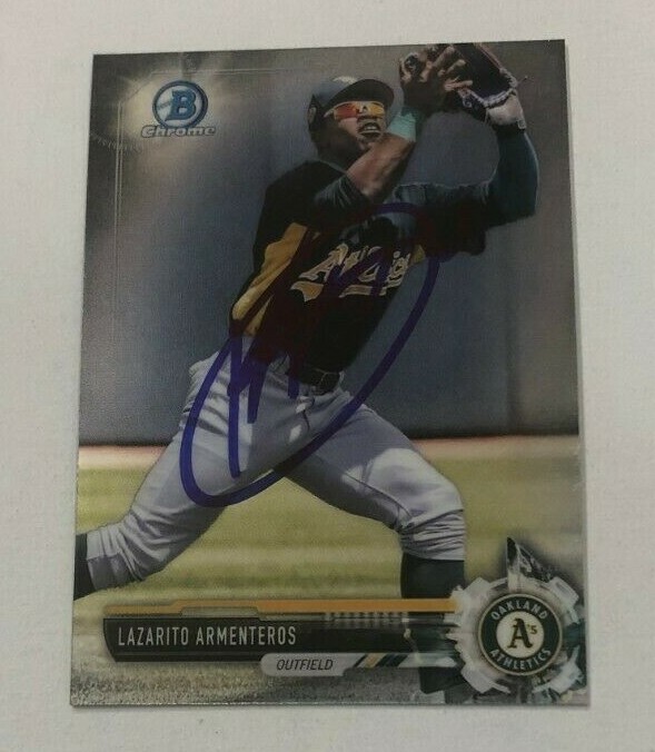 LAZARITO LAZARO ARMENTEROS SIGNED 2017 BOWMAN CHROME PROSPECT ROOKIE CARD AUTO