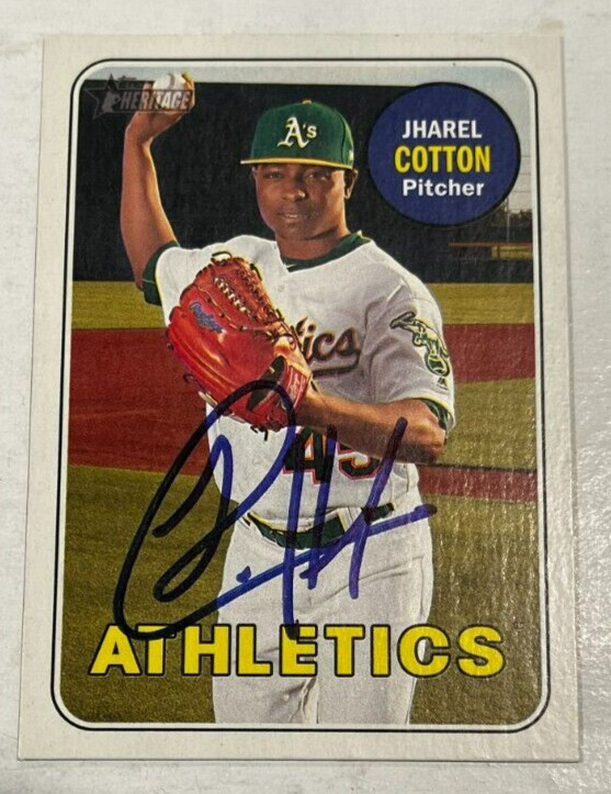 JHAREL COTTON SIGNED 2018 TOPPS HERITAGE BASEBALL CARD AUTO