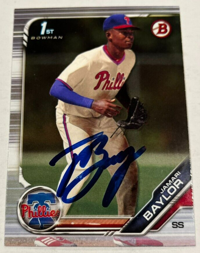 JAMARI BAYLOR SIGNED 2019 BOWMAN DRAFT PROSPECT ROOKIE CARD AUTO