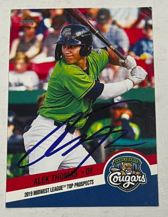 ALEK THOMAS SIGNED 2019 MIDWEST LEAGUE TOP PROSPECT ROOKIE CARD AUTO