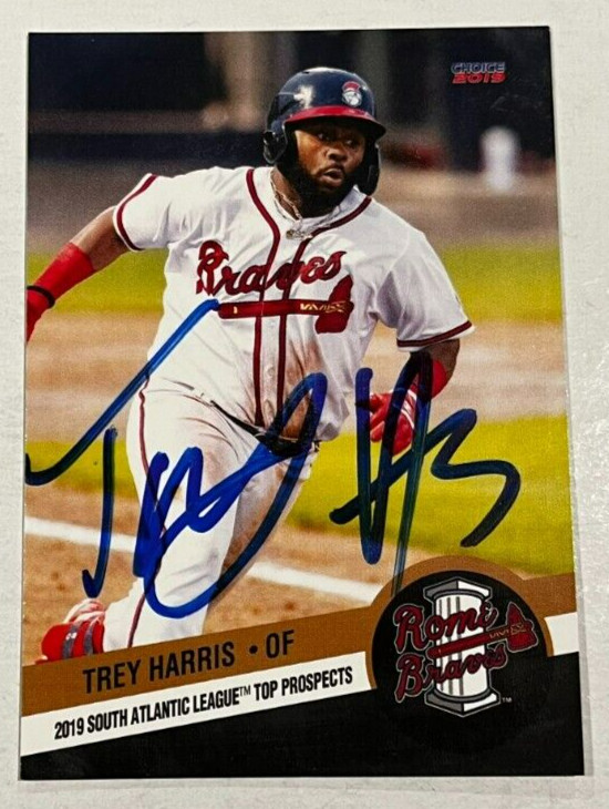 TREY HARRIS SIGNED 2019 SOUTH ATLANTIC LEAGUE TOP PROSPECT ROOKIE CARD AUTO