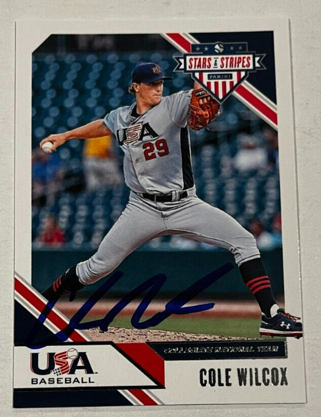 COLE WILCOX SIGNED 2020 PANINI USA BASEBALL STARS & STRIPES ROOKIE CARD AUTO