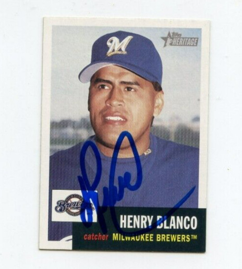 HENRY BLANCO SIGNED 2002 TOPPS HERITAGE BASEBALL CARD AUTO