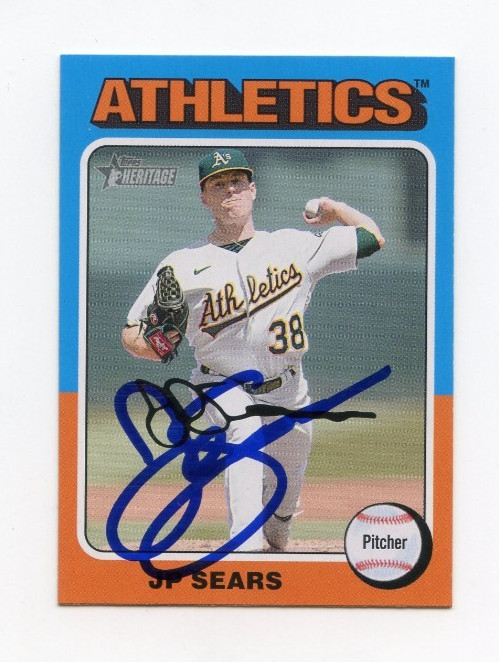 JP SEARS SIGNED AUTOGRAPHED 2024 TOPPS HERITAGE BASEBALL CARD AUTO