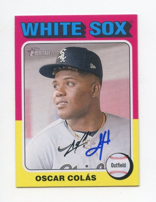 OSCAR COLAS SIGNED AUTOGRAPHED 2024 TOPPS HERITAGE BASEBALL CARD AUTO