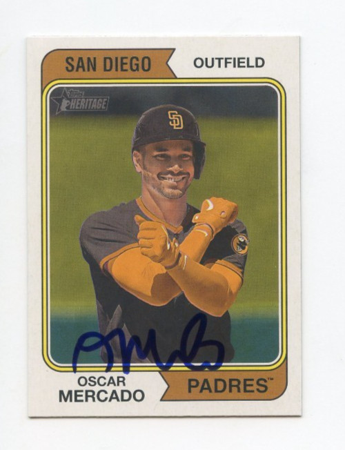 OSCAR MERCADO SIGNED AUTOGRAPHED 2023 TOPPS HERITAGE BASEBALL CARD AUTO