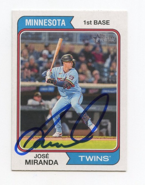 JOSE MIRANDA SIGNED AUTOGRAPHED 2023 TOPPS HERITAGE BASEBALL CARD AUTO