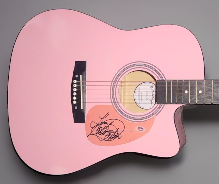 Here You Come Again Dolly Parton Autographed Pink Full Size Acoustic Guitar PSA