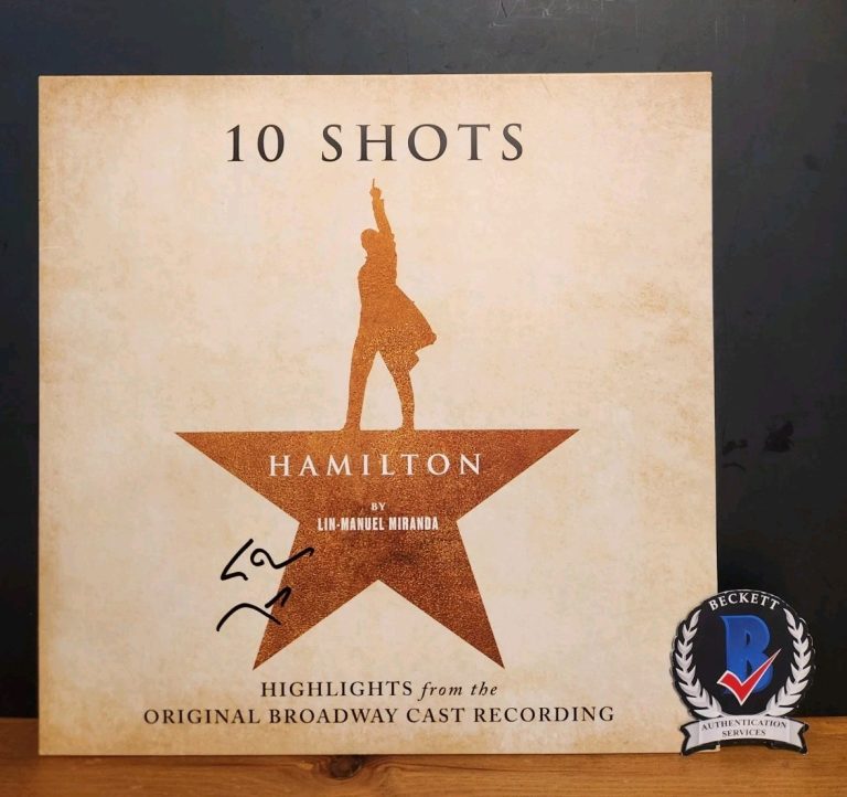 LIN MANUEL MIRANDA SIGNED HAMILTON 10 SHOTS VINYL BROADWAY PLAY ALBUM BAS