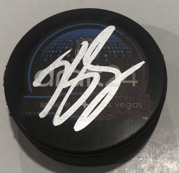 BECKETT SENNECKE SIGNED ANAHEIM DUCKS 2024 NHL DRAFT HOCKEY PUCK W/ CASE COA