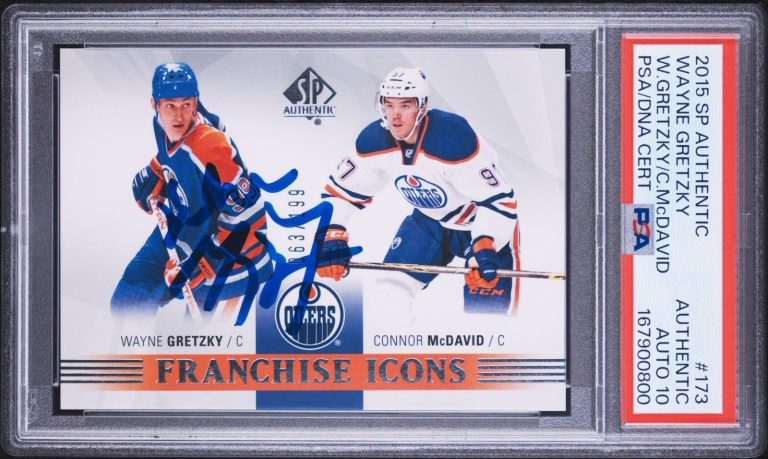 Wayne Gretzky Signed 2015-16 SP Authentic Connor McDavid RC Rookie /199 #173 PSA