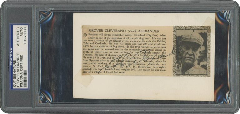 Grover Cleveland Alexander Signed Auto 2.75x4.5 Program Photograph PSA DNA