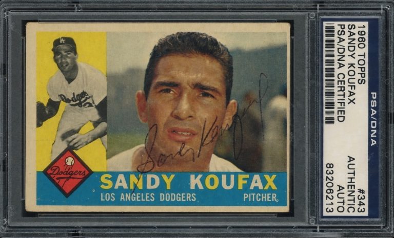 Sandy Koufax Signed Auto 1960 Topps 343 Baseball Card Playing Era PSA DNA