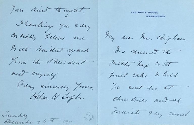 Helen Taft Signed Auto Handwritten 1911 White House Letter First Lady Grad LOA