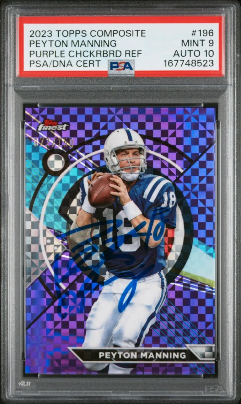 Peyton Manning Signed 2023 Topps Composite Finest Purple Checkerboard #/150 PSA9