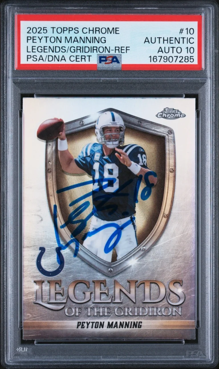 Peyton Manning Signed 2025 Topps Chrome Legends of the Gridiron Refractor PSA