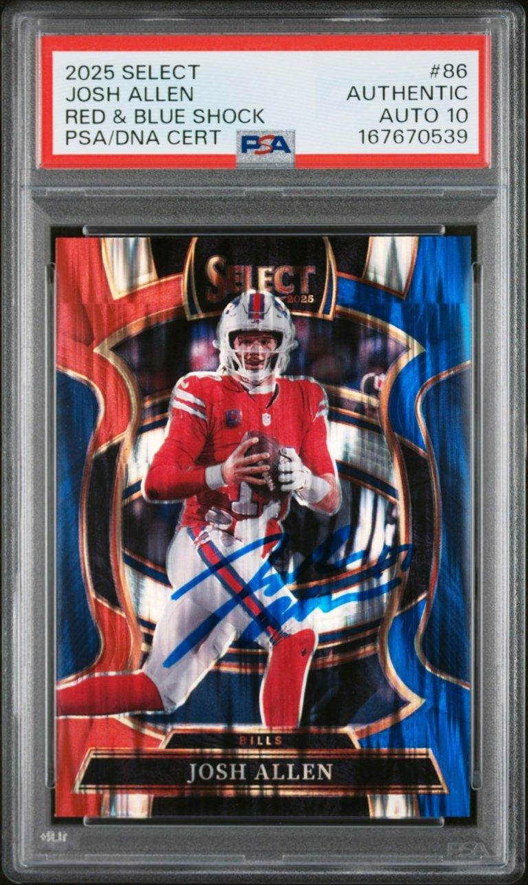 Josh Allen Signed 2025 Panini Select Concourse Red Blue Shock #86 PSA AUTO 10