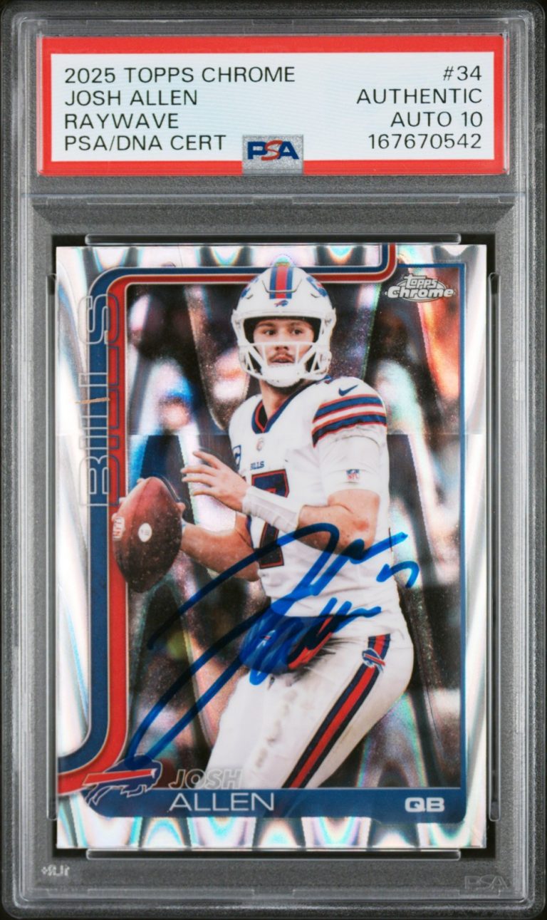 JOSH ALLEN SIGNED 2025 TOPPS CHROME RAYWAVE #34 BUFFALO BILLS PSA AUTO 10