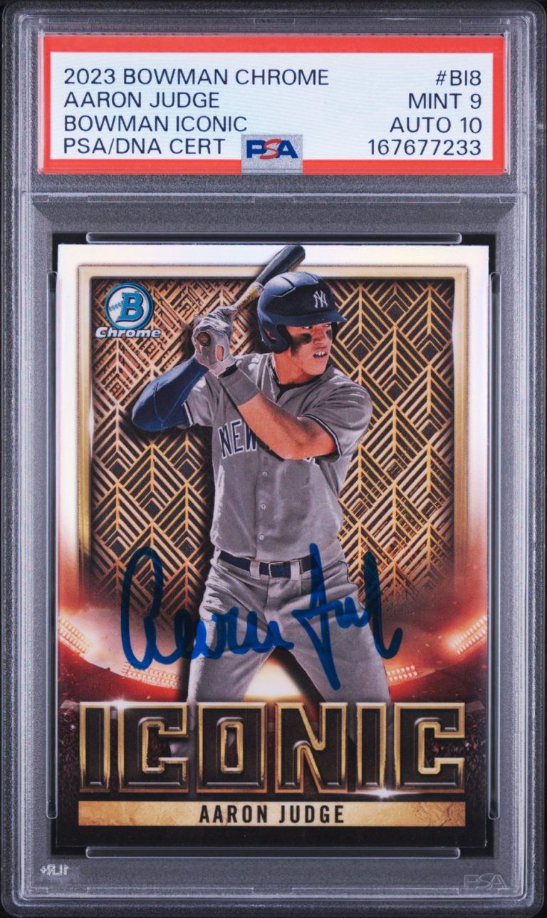 AARON JUDGE SIGNED 2023 BOWMAN CHROME BOWMAN ICONIC #BI8 PSA 9 AUTO 10