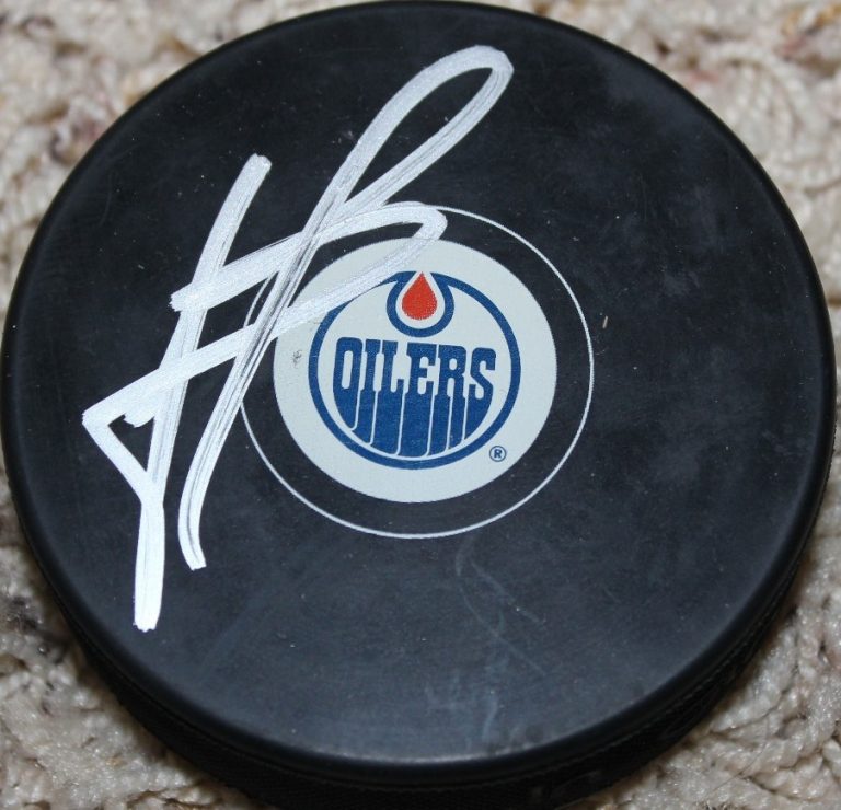 Andrew Ference signed Edmonton Oilers Puck COA