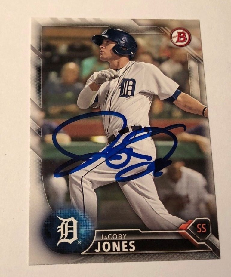 JACOBY JONES SIGNED 2016 BOWMAN PROSPECT ROOKIE CARD AUTO