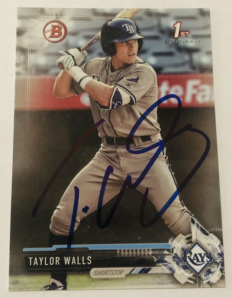 TAYLOR WALLS SIGNED 2017 BOWMAN DRAFT PROSPECT ROOKIE CARD RAYS AUTO