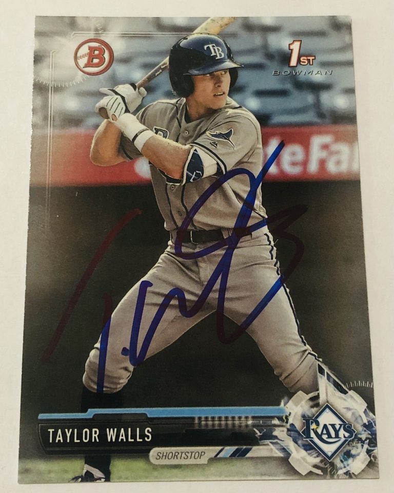TAYLOR WALLS SIGNED 2017 BOWMAN DRAFT PROSPECT ROOKIE CARD RAYS AUTO