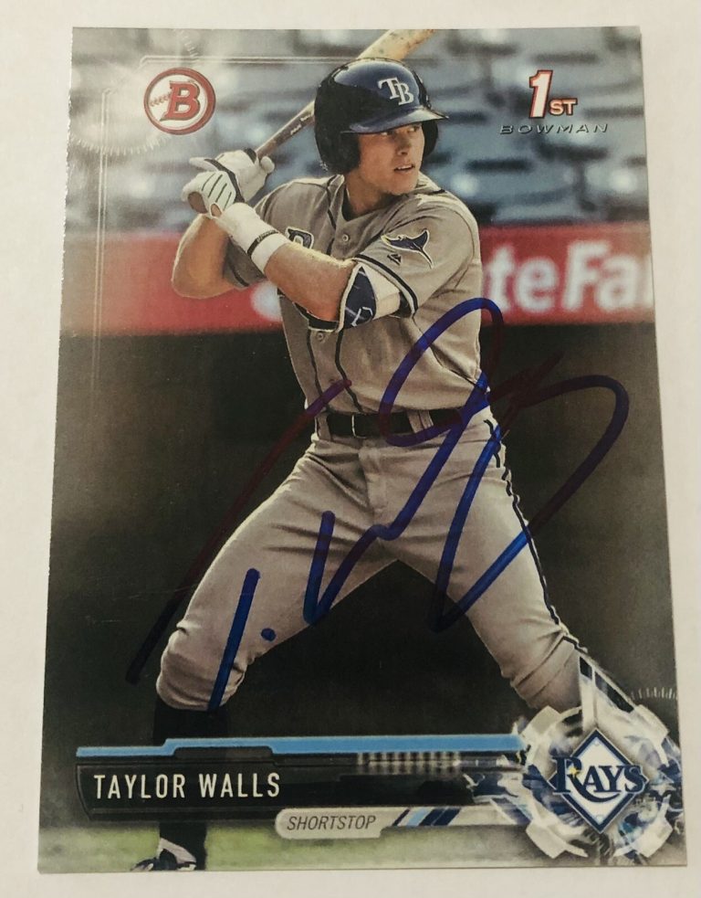 TAYLOR WALLS SIGNED 2017 BOWMAN DRAFT PROSPECT ROOKIE CARD RAYS AUTO