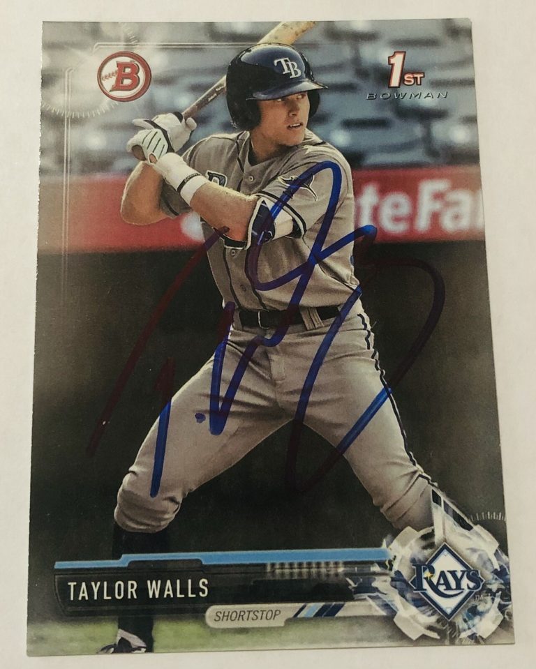 TAYLOR WALLS SIGNED 2017 BOWMAN DRAFT PROSPECT ROOKIE CARD RAYS AUTO