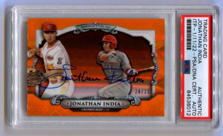 Jonathan India 2019 Bowman Chrome Sterling Orange /25 Signed Auto PSA DNA ITP