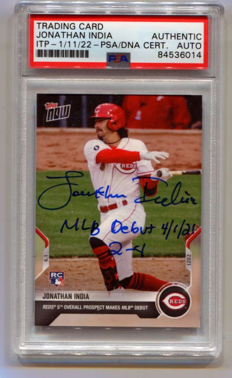Jonathan India 2021 Topps Now 8 MLB Debut 4/1/21 2-4 RC Signed Auto PSA DNA ITP