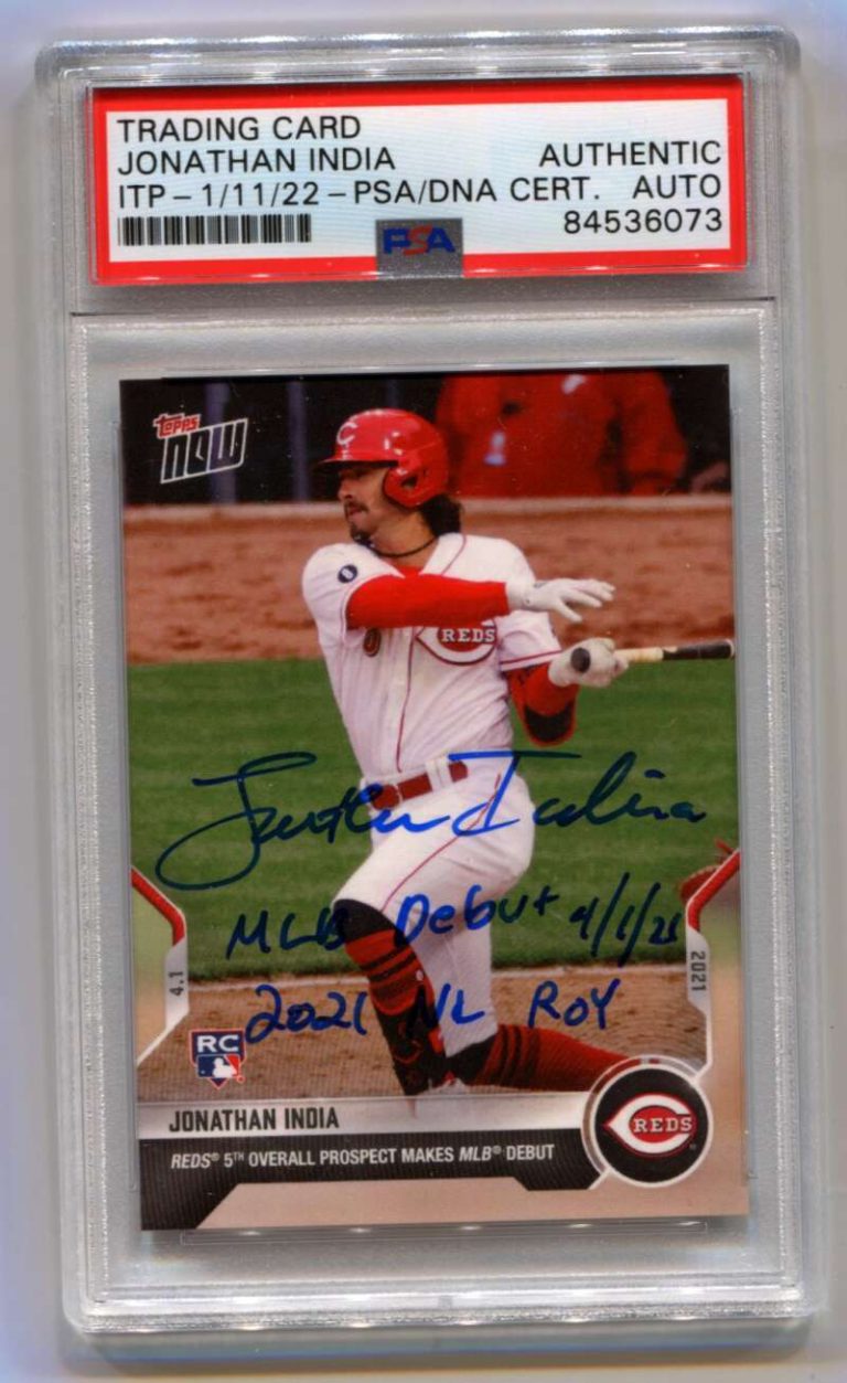 Jonathan India 2021 Topps Now RC MLB Debut 4/1/21 NL ROY Ins Signed Auto PSA DNA